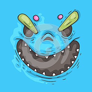 Cartoon monster face. Halloween illustration.