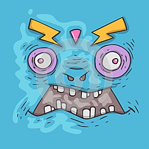 Cartoon monster face. Halloween illustration.