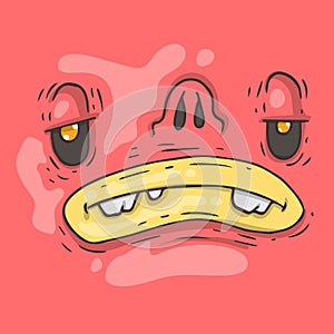 Cartoon monster face. Halloween illustration.