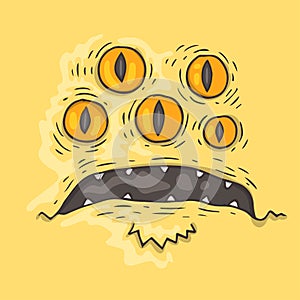 Cartoon monster face. Halloween illustration.