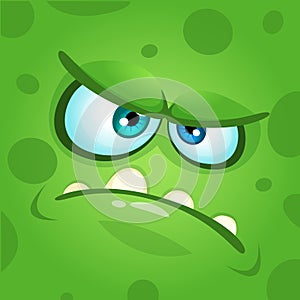 Cartoon monster face. Vector Halloween green mad angry monster.