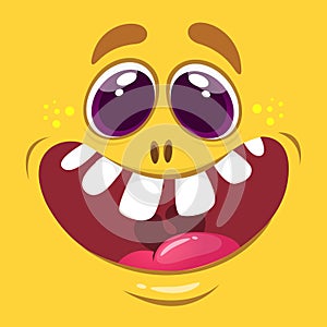 Cartoon monster face . Vector Halloween orange happy monster square avatar.