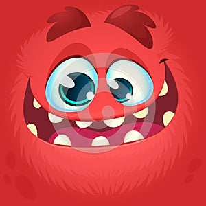 Cartoon monster face. Vector Halloween red monster avatar with wide smile