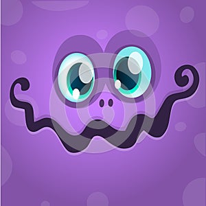 Cartoon monster face. Vector Halloween violet monster avatar.