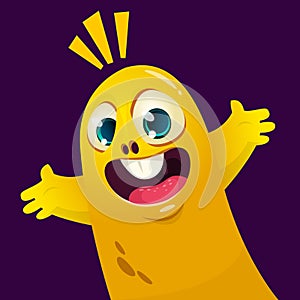 Cartoon monster laughing with big mouth. Vector illustration.