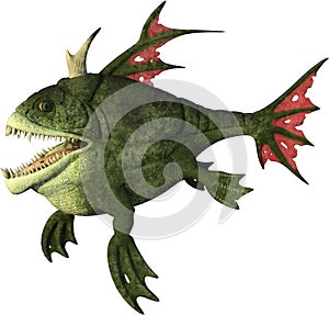 Cartoon Monster Piranha Fish, Isolated