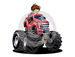 Cartoon Monster Truck with driver isolated on white