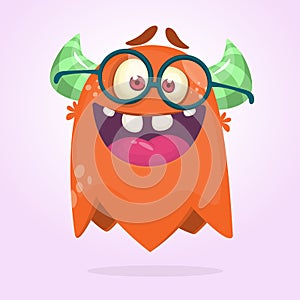 Cartoon monster wearing glasses. Vector illustration for Halloween. Design for party decoration, sticker print.