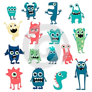 Cartoon monsters set. Colorful toy cute monster. Vector EPS 10