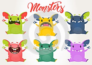 Cartoon monsters. Vector set of cartoon monsters with different face expressions