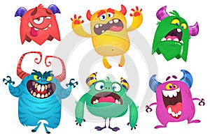 Cartoon Monsters. Vector set of cartoon monsters isolated. Design for print, party decoration, t-shirt, illustration, logo, emblem