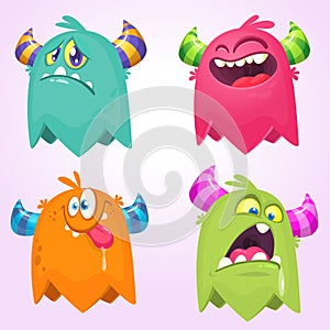 Cartoon Monsters. Vector set of cartoon monsters isolated. Design for print, party decoration, t-shirt, illustration, logo, emblem