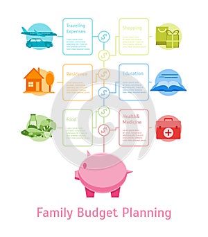 Cartoon Monthly Expenses Family Budget Planning Vector