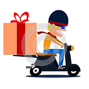 Cartoon moped driver with cargo.