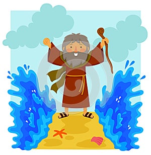 Cartoon Moses parting the red sea