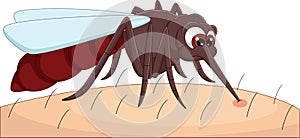 Cartoon mosquito biting human skin