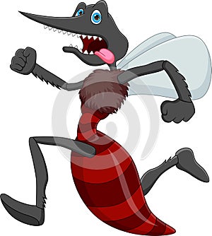 Cartoon mosquito running scared
