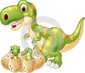 Cartoon Mother and baby dinosaur hatching