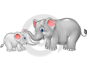 Cartoon mother and baby elephant bonding relationship