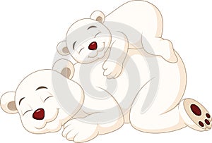 Cartoon mother and baby polar bear sleeping