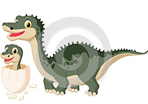 Cartoon Mother dinosaur with baby hatching