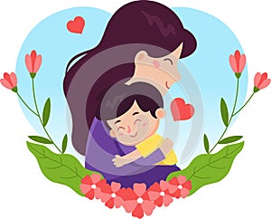 Cartoon Mother\'s Day Banner Template, Mother Embracing A Son