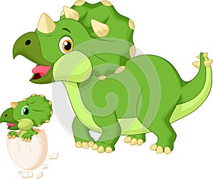 Cartoon Mother triceratops with baby hatching