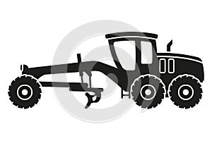 Cartoon motor grader silhouettes. Heavy machinery for construction and mining