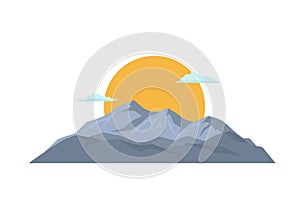 Cartoon mountain range with sun and clouds