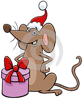 Cartoon mouse animal character with gift on Christmas time