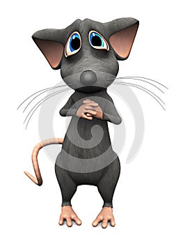 Cartoon mouse with big sad eyes.