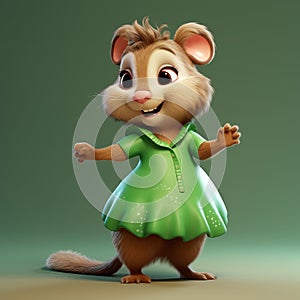 Cartoon Mouse Character In Green Dress: Childlike Innocence And Soft Lighting