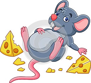 Cartoon mouse with a cheese and full belly photo