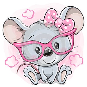 Cartoon Mouse with pink glasses on a pink background