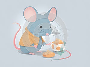 cartoon mouse sitting next to a tea pot