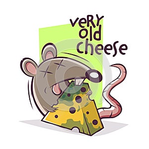 Cartoon mouse with very old cheese