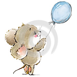 Cartoon mouse watercolor illustration. cute mice.