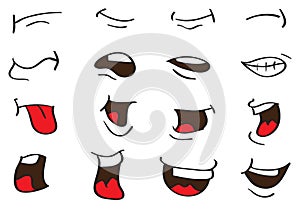 Cartoon Mouth Expressions Vector Designs Isolated on White