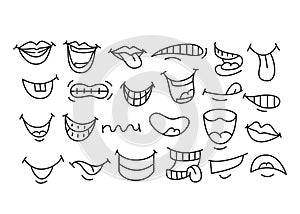 Cartoon mouths line icons set. Character face element