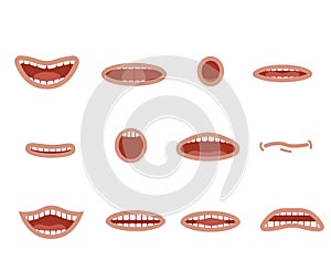 Cartoon mouths set. Smile. Funny Cartoon mouths set with different expressions. Smile with teeth, sticking out tongue, surprised.