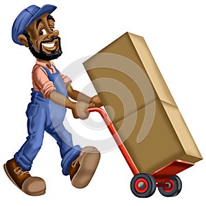 Cartoon of Mover pushing boxes