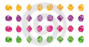 Cartoon multicolor gems. Gem yellow green blue pink stones. Vector jewels diamonds topaz stone emerald ruby sapphire