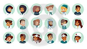 cartoon multinational medical avatars set. photo