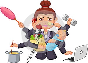 Cartoon multitasking housewife