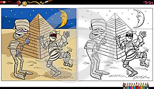 Cartoon mummies spooky Halloween characters coloring page