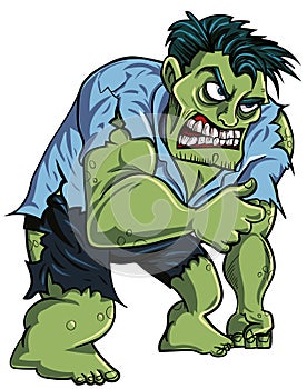 Cartoon muscled monster with ripped clothes