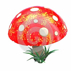 cartoon mushroom red white amanita. 3d illustration