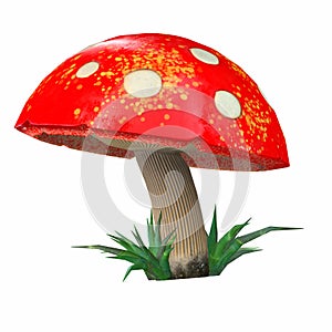 cartoon mushroom red white amanita. 3d illustration