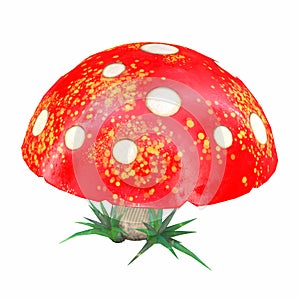 cartoon mushroom red white amanita. 3d illustration