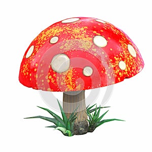 cartoon mushroom red white amanita. 3d illustration